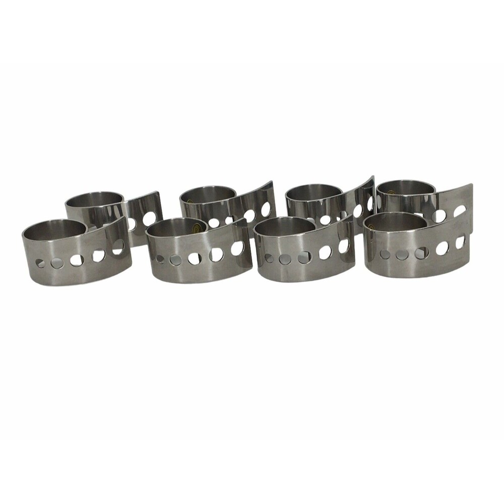 Silver Tone Set of  8  Napkin Rings Holders Curled with Punch Holes Modern Style
